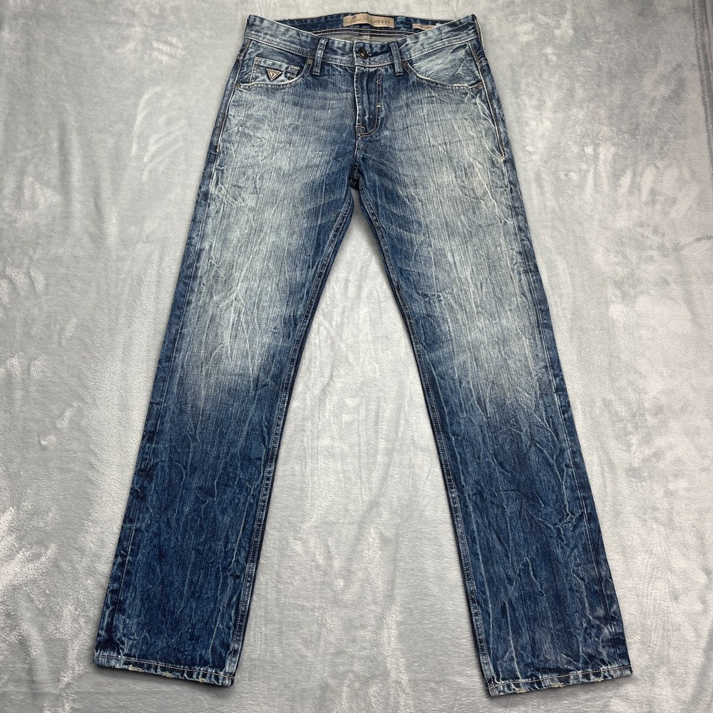 Guess Y2K Straight Leg Jeans‎ Mens 30x32 Blue Denim Faded Regular Fit Low Rise